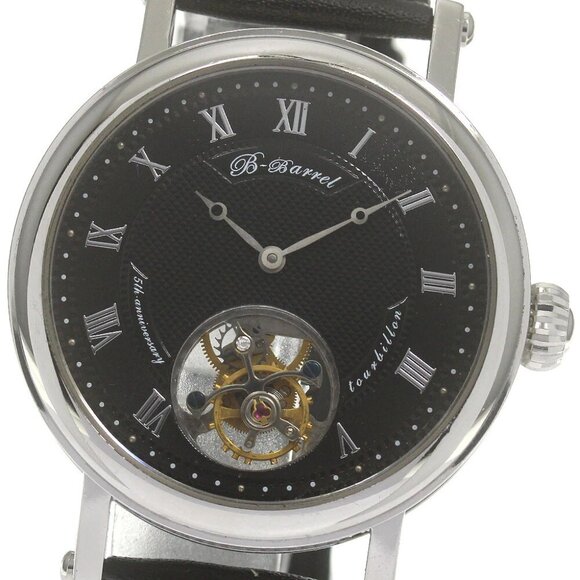 B-BARREL Tourbillon Back skeleton black Dial Hand Winding Men's Watch - Picture 1 of 6
